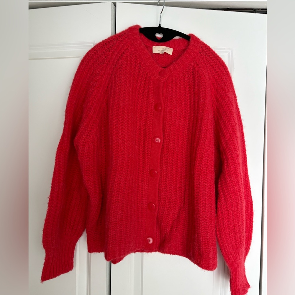 Sezane Red Button-Front Mohair Blend Cardigan